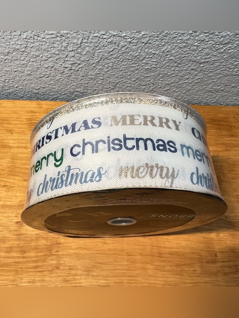 NWT Member’s Mark 2.5” Wide Wired Edge Ribbon Merry Christmas Blue/Green 50 Yds